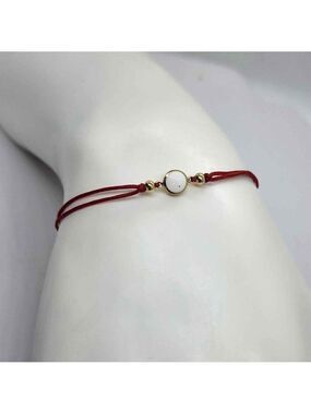 925 Sterling Silver White Round Charm Bracelet with Red Adjustable String